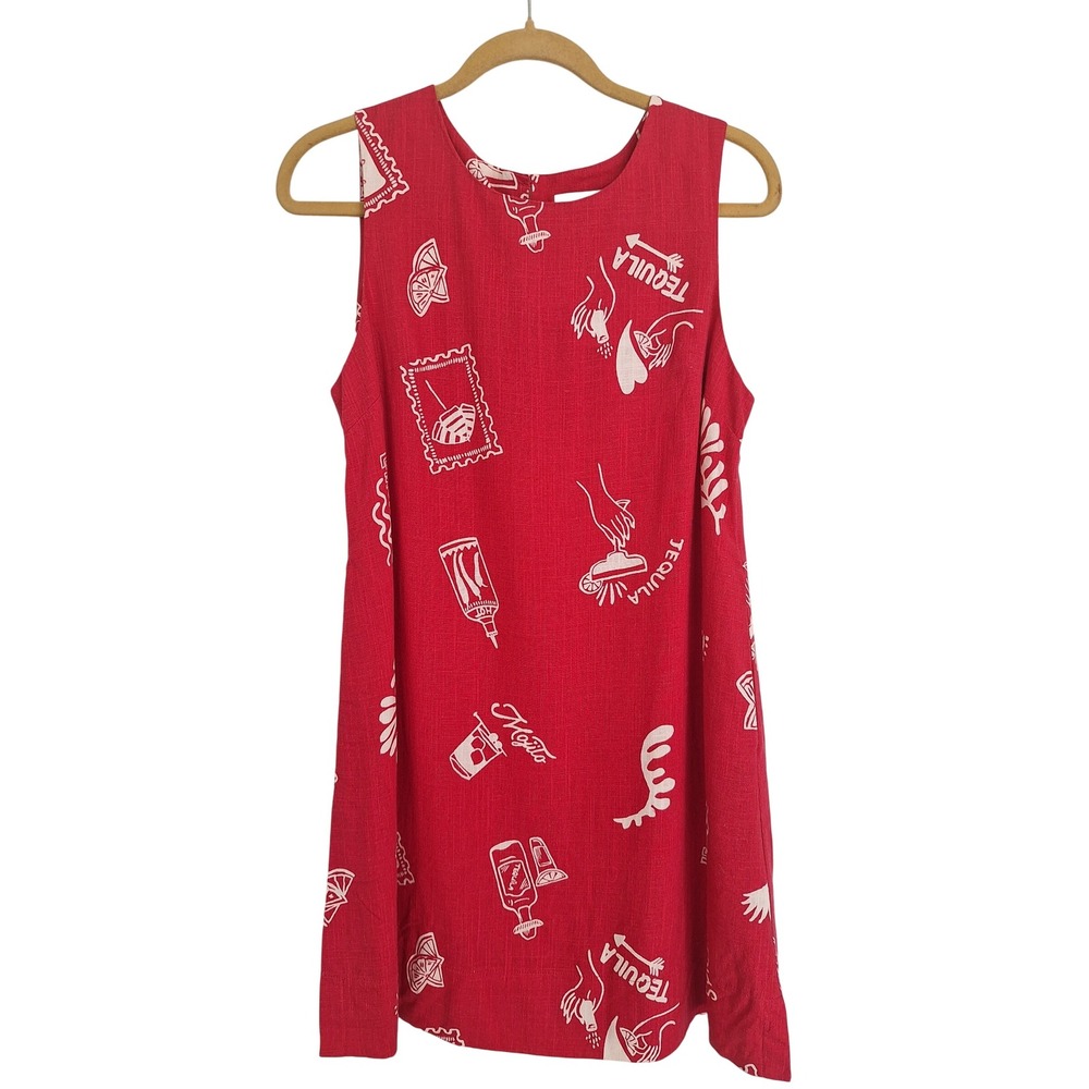 Paper Heart Dress Womens M Red White Taquila Print Sleeveless NWT